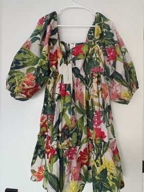 Cara Cara Tropical Floral Sundress in Green, Pink and Yellow